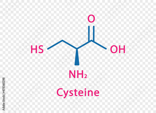Cysteine chemical formula. Cysteine structural chemical formula isolated on transparent background.