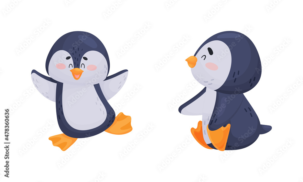 Fototapeta premium Cute Penguin Arctic Animal Waddling and Sitting Vector Set