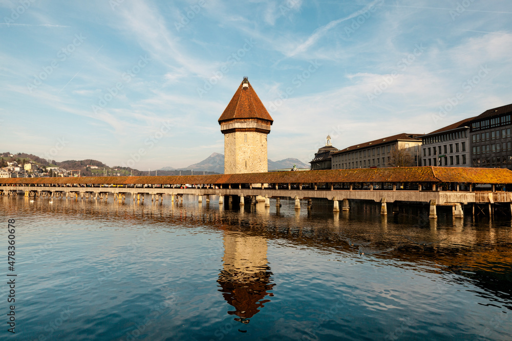 Lucerne with the Chapel Bridge and the Water Tower, Switzerland