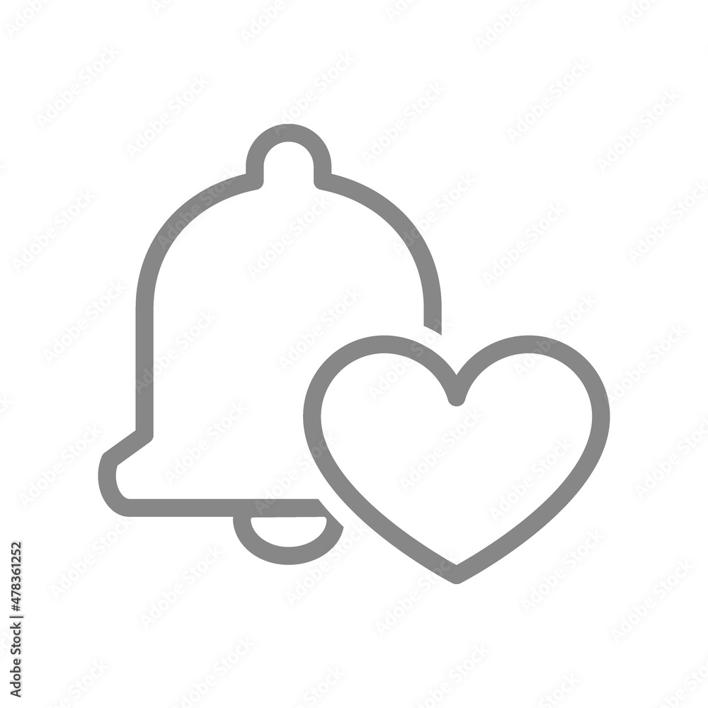 Notification bell with heart line icon. Positive inbox message, message notification symbol Notification bell with heart line icon. Positive inbox message, message notification symbol