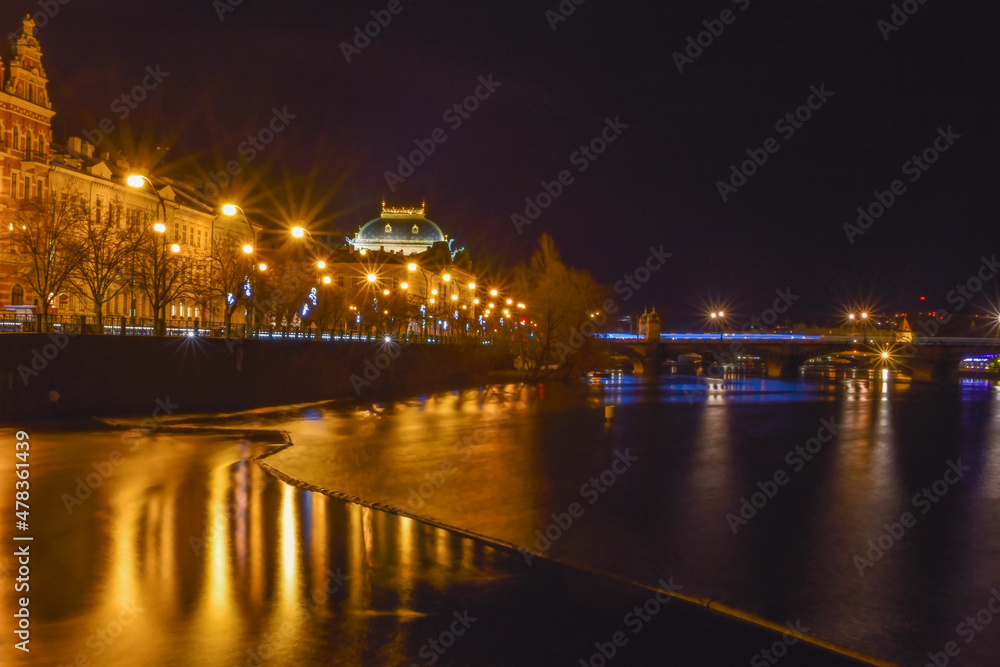 National Theater, river and night streets