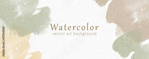 Vector watercolor art background with paper texture. Pastel color brushstrokes and splashes. Hand painted template for cards, flyer, poster, banner, and cover design. Paper for watercolor. Blank.