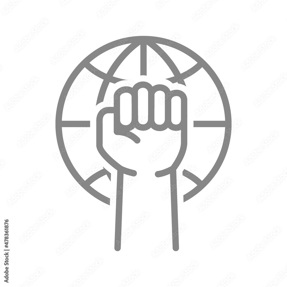 Fist with planet line icon. Hand up, revolution symbol Fist with planet line icon. Hand up, revolution symbol