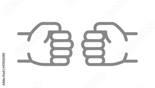 Fist bump line icon. Power five pound symbol