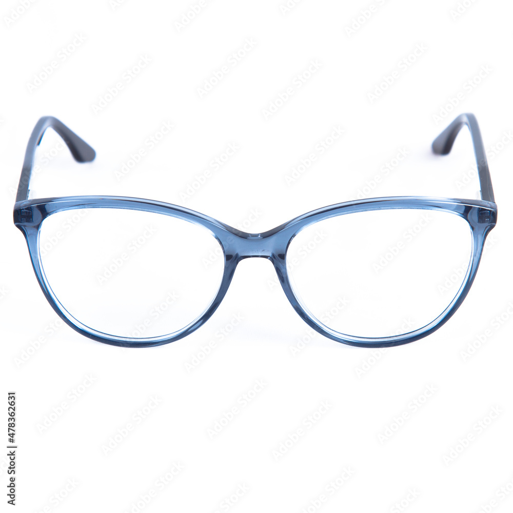 frames of glasses in blue on a white background. Eyeglasses in blue frames. frames of glasses in blue on a white background. Eyeglasses in blue frames.