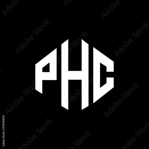 PHC letter logo design with polygon shape. PHC polygon and cube shape logo design. PHC hexagon vector logo template white and black colors. PHC monogram, business and real estate logo. photo