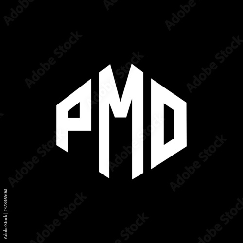 PMO letter logo design with polygon shape. PMO polygon and cube shape logo design. PMO hexagon vector logo template white and black colors. PMO monogram, business and real estate logo.