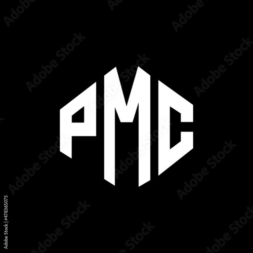 PMC letter logo design with polygon shape. PMC polygon and cube shape logo design. PMC hexagon vector logo template white and black colors. PMC monogram, business and real estate logo. photo