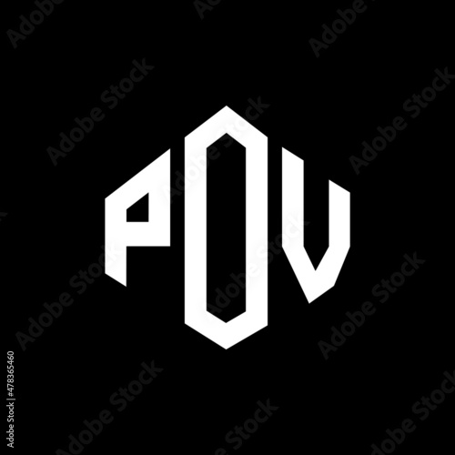 POV letter logo design with polygon shape. POV polygon and cube shape logo design. POV hexagon vector logo template white and black colors. POV monogram, business and real estate logo.