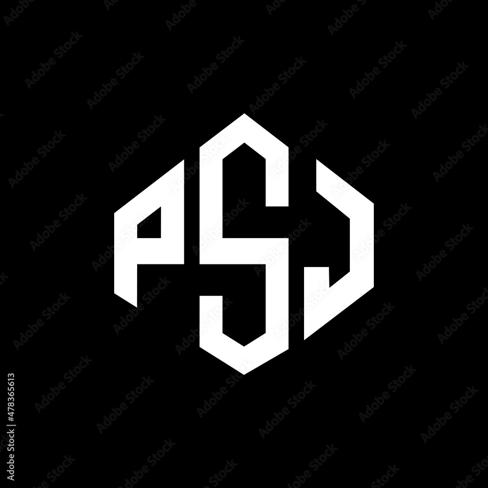 PSJ letter logo design with polygon shape. PSJ polygon and cube shape logo design. PSJ hexagon vector logo template white and black colors. PSJ monogram, business and real estate logo.