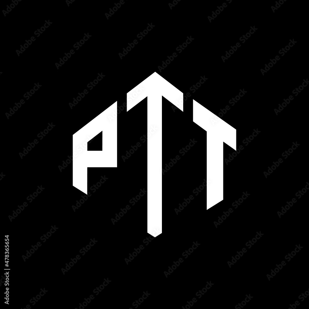 PTT letter logo design with polygon shape. PTT polygon and cube shape logo design. PTT hexagon