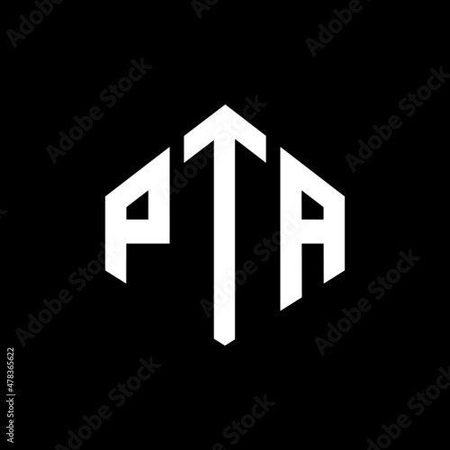 PTA letter logo design with polygon shape. PTA polygon and cube shape logo design. PTA hexagon vector logo template white and black colors. PTA monogram, business and real estate logo. photo
