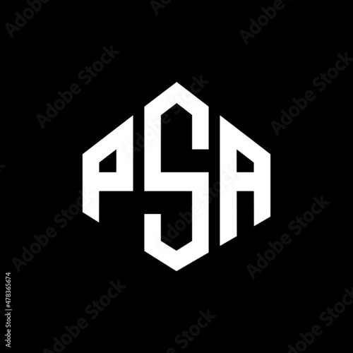 PSA letter logo design with polygon shape. PSA polygon and cube shape logo design. PSA hexagon vector logo template white and black colors. PSA monogram, business and real estate logo.