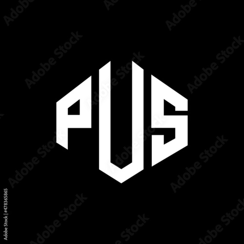 PUS letter logo design with polygon shape. PUS polygon and cube shape logo design. PUS hexagon vector logo template white and black colors. PUS monogram, business and real estate logo.