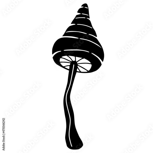 Psychedelic silhouette of mushroom for t-shirt or tattoo design.