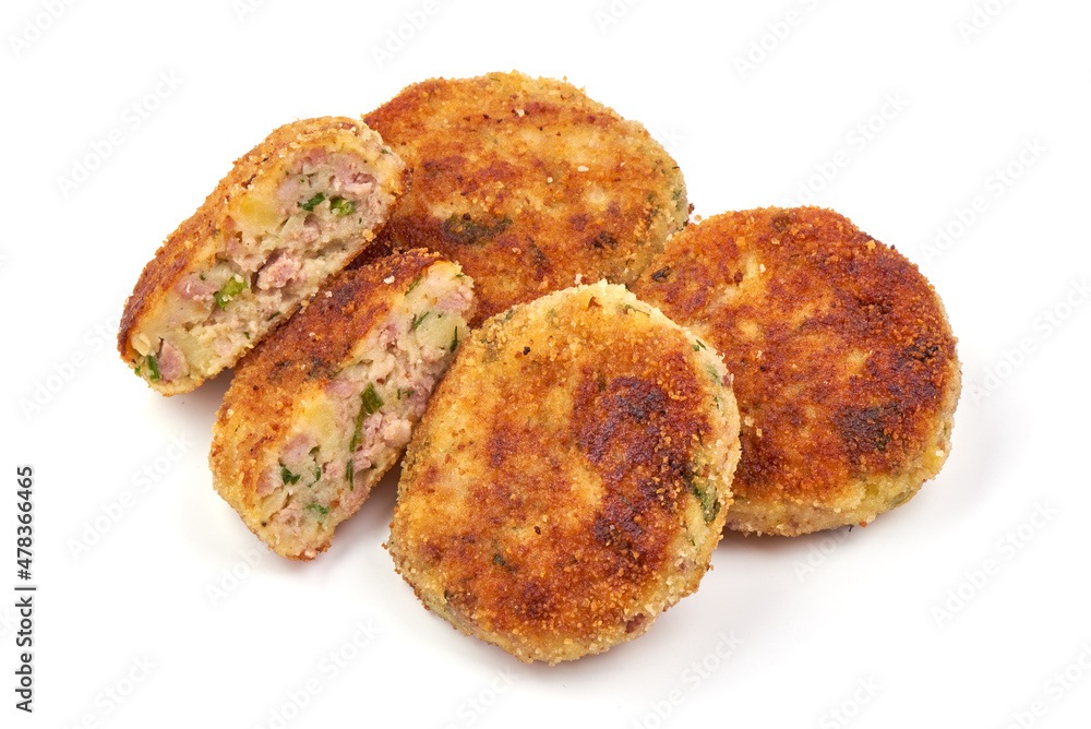 Fried cutlets in bread crumbs, Isolated on white background. Fried cutlets in bread crumbs, Isolated on white background.