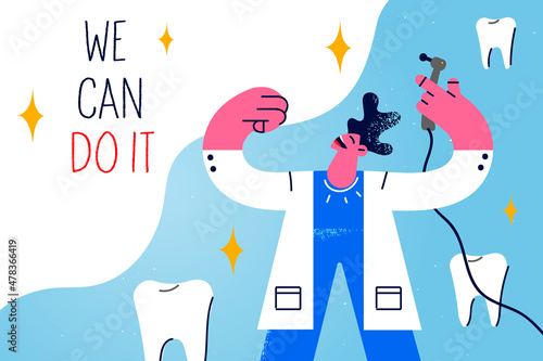 Happy male dentist in uniform feel inspired 