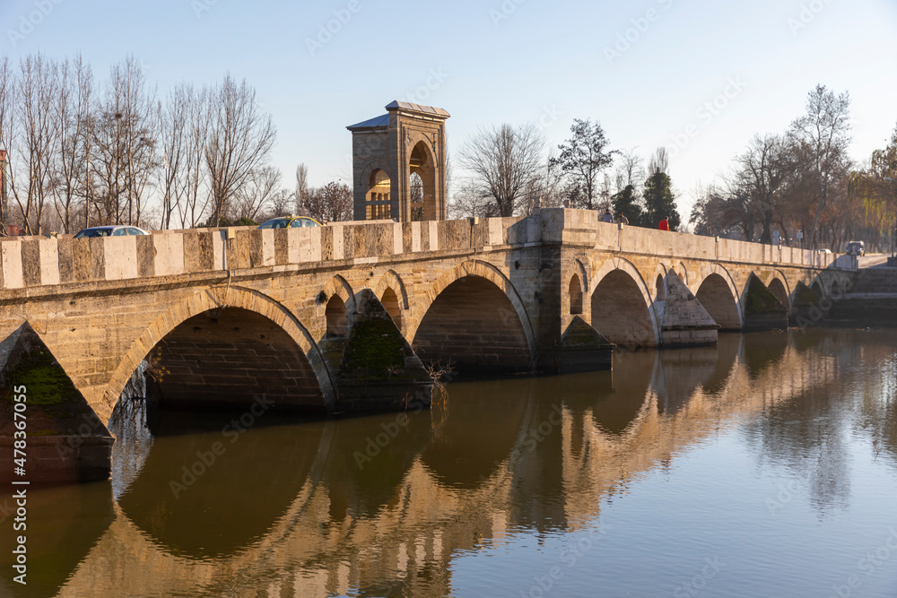 Tunca bridge over Tunca river and Selimiye Mosque inEdirne