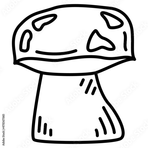 Boletus, porcini mushroom, mushroom picking place, mushroom picker's trail. Vector icon, outline, isolated