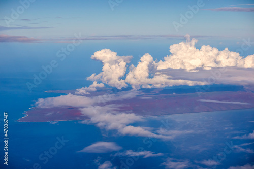 Aerial view of Molokai Island, Hawaii, from the plane.