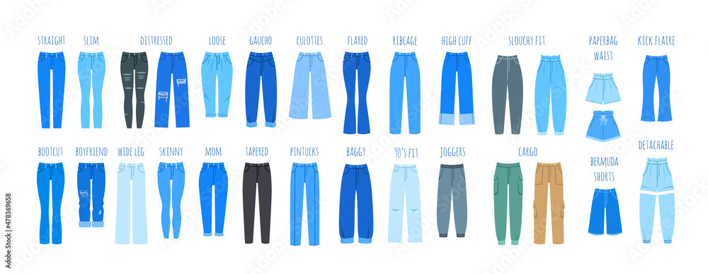Rack Of Different Types Of Denim Pants
