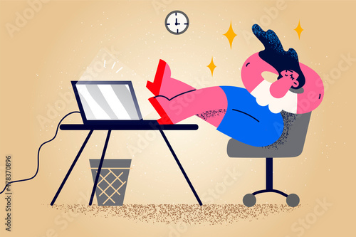 Happy businesswoman relax in chair in office 