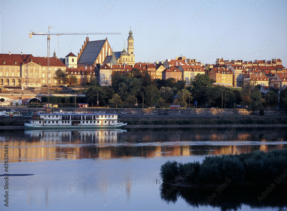 view of the Vistula River and the Old Town, Warsaw, Poland