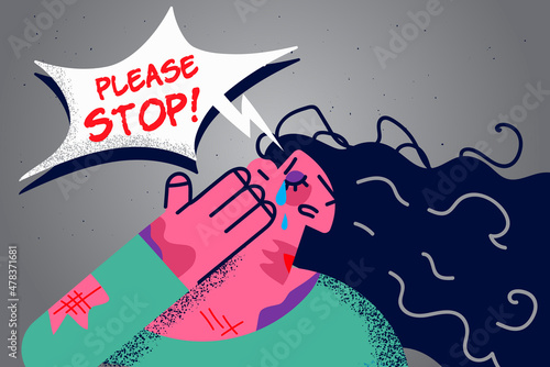 Unhappy woman with bruises suffer from abuse 