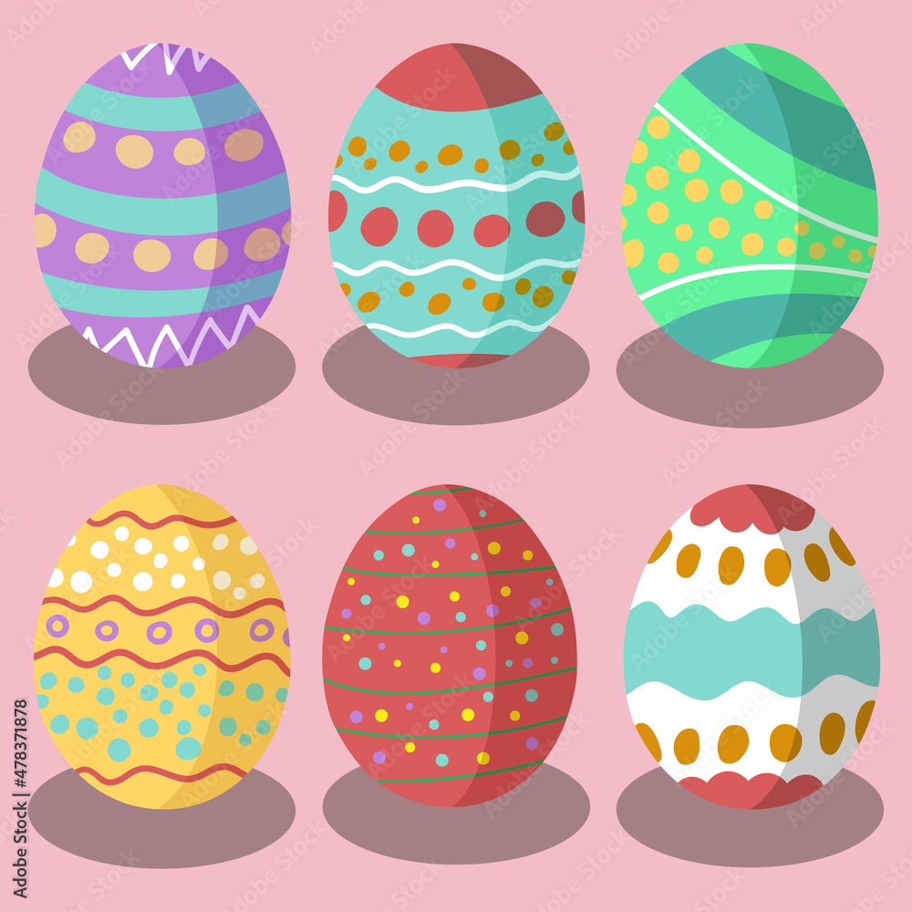 Vector illustration of Easter eggs with patterns collection on a pink background Vector illustration of Easter eggs with patterns collection on a pink background