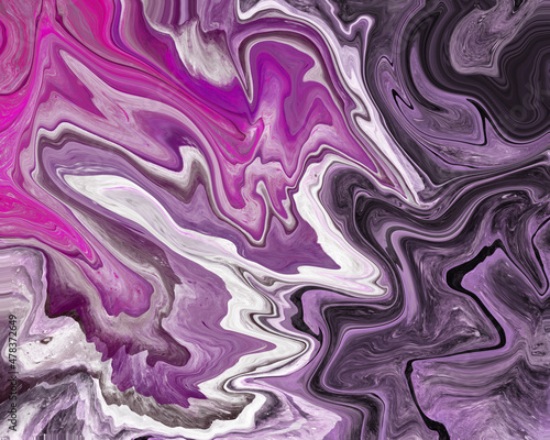 Fluid art texture. Background with mixed paint effect. Abstract marble drawn with violet colors, modern texture