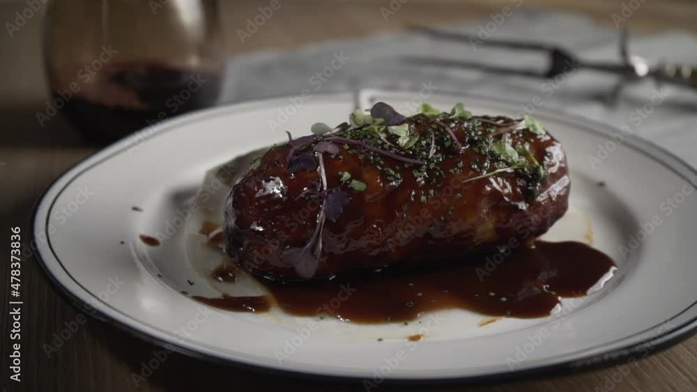 Delicious meatball with glass of wine with knife and fork Delicious meatball with glass of wine with knife and fork
