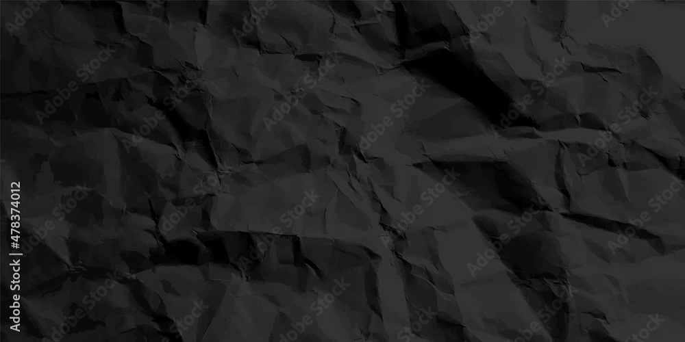 Black crumpled paper texture pattern. Rough grunge old blank. Vector abstract background. - obrazy, fototapety, plakaty 