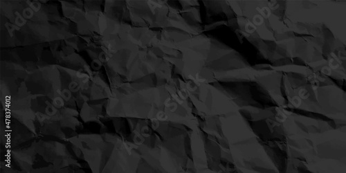 Black crumpled paper texture pattern. Rough grunge old blank. Vector abstract background.