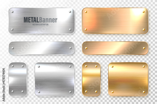 Fotografiet Realistic shiny metal banners set