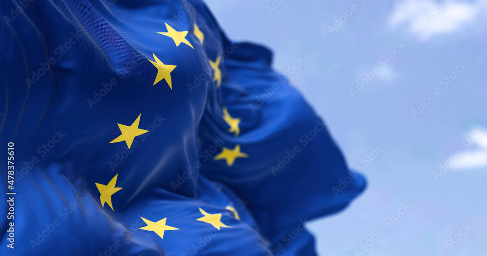 Obraz na płótnie The flag of The European Union flapping in the wind w salonie