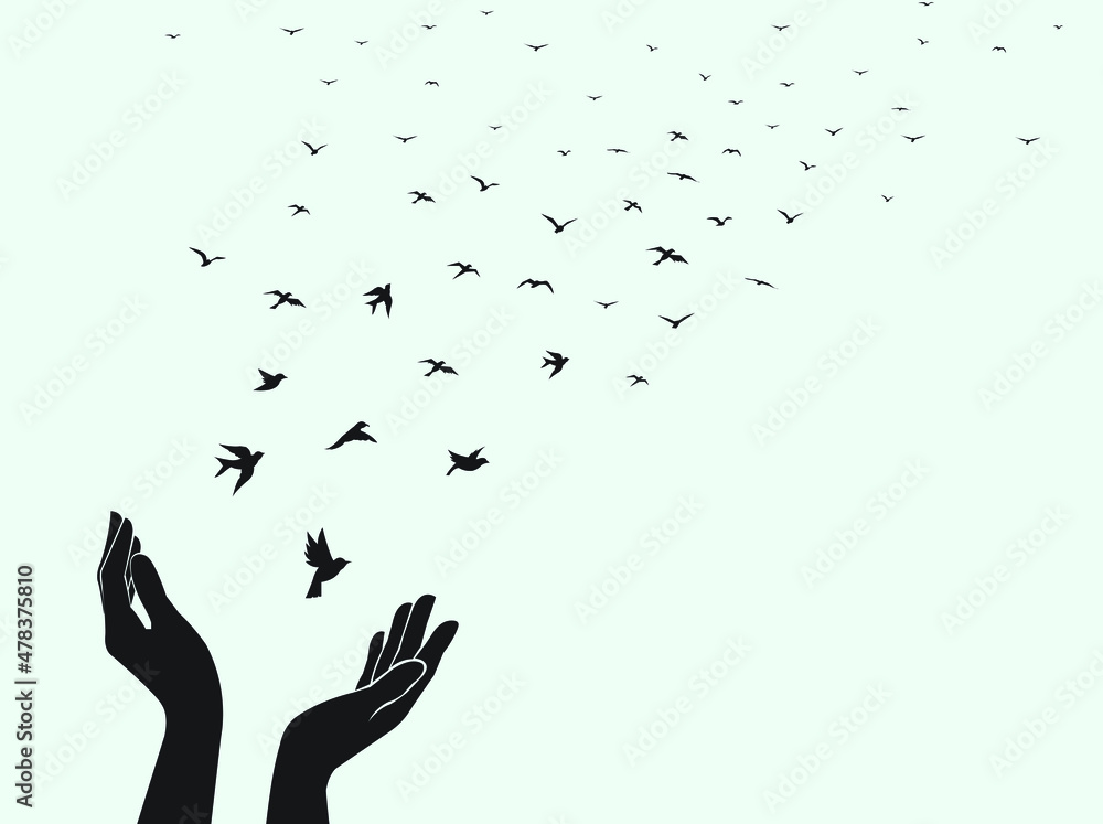 Bird set free , bird flying for freedom from an open hand, freedom ...