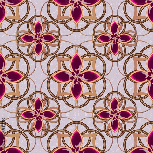 Vintage jewelry seamless pattern with colored gems...Flowers made of precious stones...