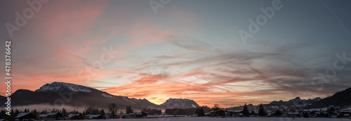 Sonnenuntergang in Reit im Winkl im Winter mit Schnee photo