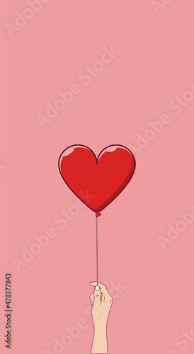 Copy Space for Valentine Social Media Stories. Hand Holding Heart Balloon Background Template. Love Icon also suitable for web, banner, sticker, flyer