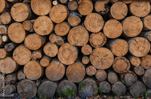 Pile of stacked triangle firewood prepared for fireplace and boiler