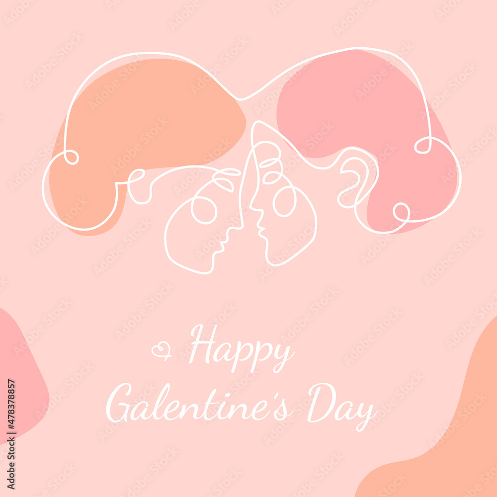 Happy Galentine's Day design whith two woman faces abstract one continuous line portrait. Modern minimalist style illustration, suitable for greeting cards, poster, prints Happy Galentine's Day design whith two woman faces abstract one continuous line portrait. Modern minimalist style illustration, suitable for greeting cards, poster, prints