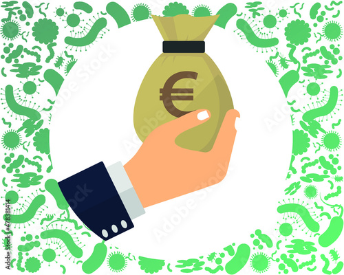 The global virus affects the global economy. euro symbol. trade and economy and stock market business and financial recession concept. Vector illustration design.
