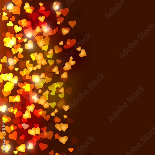 Valentines Day background of hearts falling. Greeting cards. Magical background with colorful hearts.  Stylish backdrop for you text.Vector Illustration