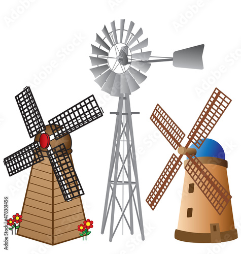 various classic windmill illustratios
