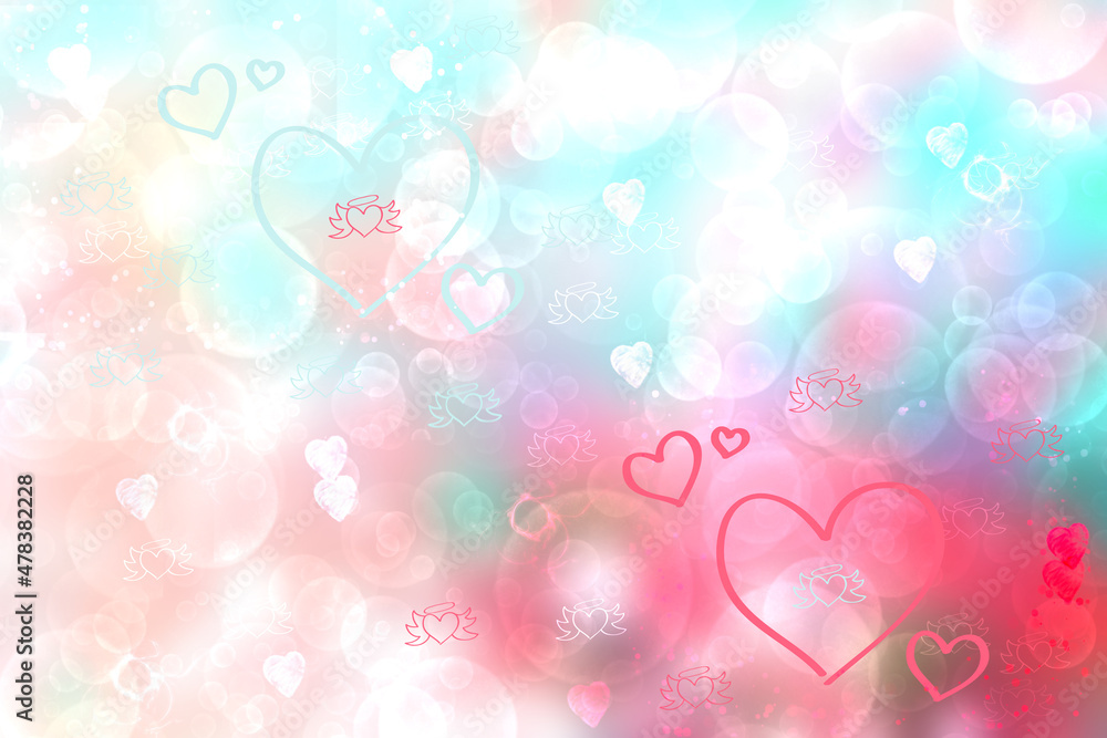 Valentines or mothers day card template. Abstract delicate romantic illustrated light pink gradient blue background texture with bokeh hearts and stars. Beautiful backdrop. Valentines or mothers day card template. Abstract delicate romantic illustrated light pink gradient blue background texture with bokeh hearts and stars. Beautiful backdrop.