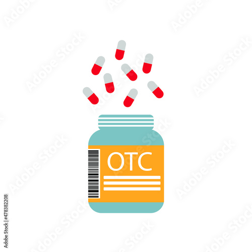 bottle with OTC Over The Counter drugs - vector illustration