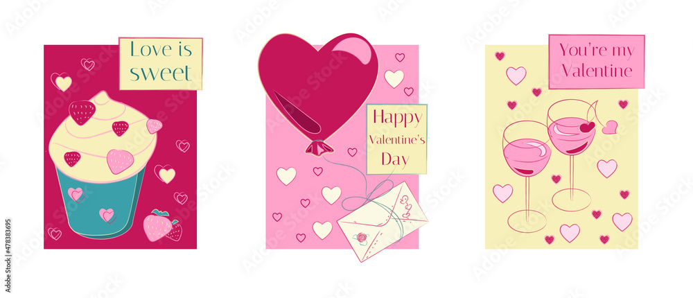 Fun and cute doodle style Valentine's Day greeting cards Fun and cute doodle style Valentine's Day greeting cards