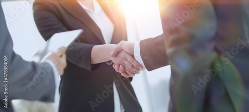 Stampa su tela Businesswoman shaking hands with a businssman during a meeting