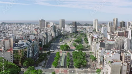 Aerial view Buenos Aires Argentina. Central Avenue in downtown, the central square with high-rise buildings and skyline. photo