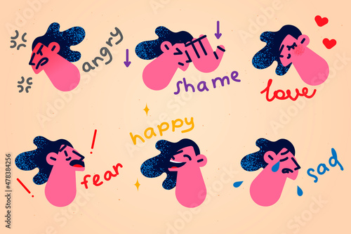 Young woman show different facial emotions 